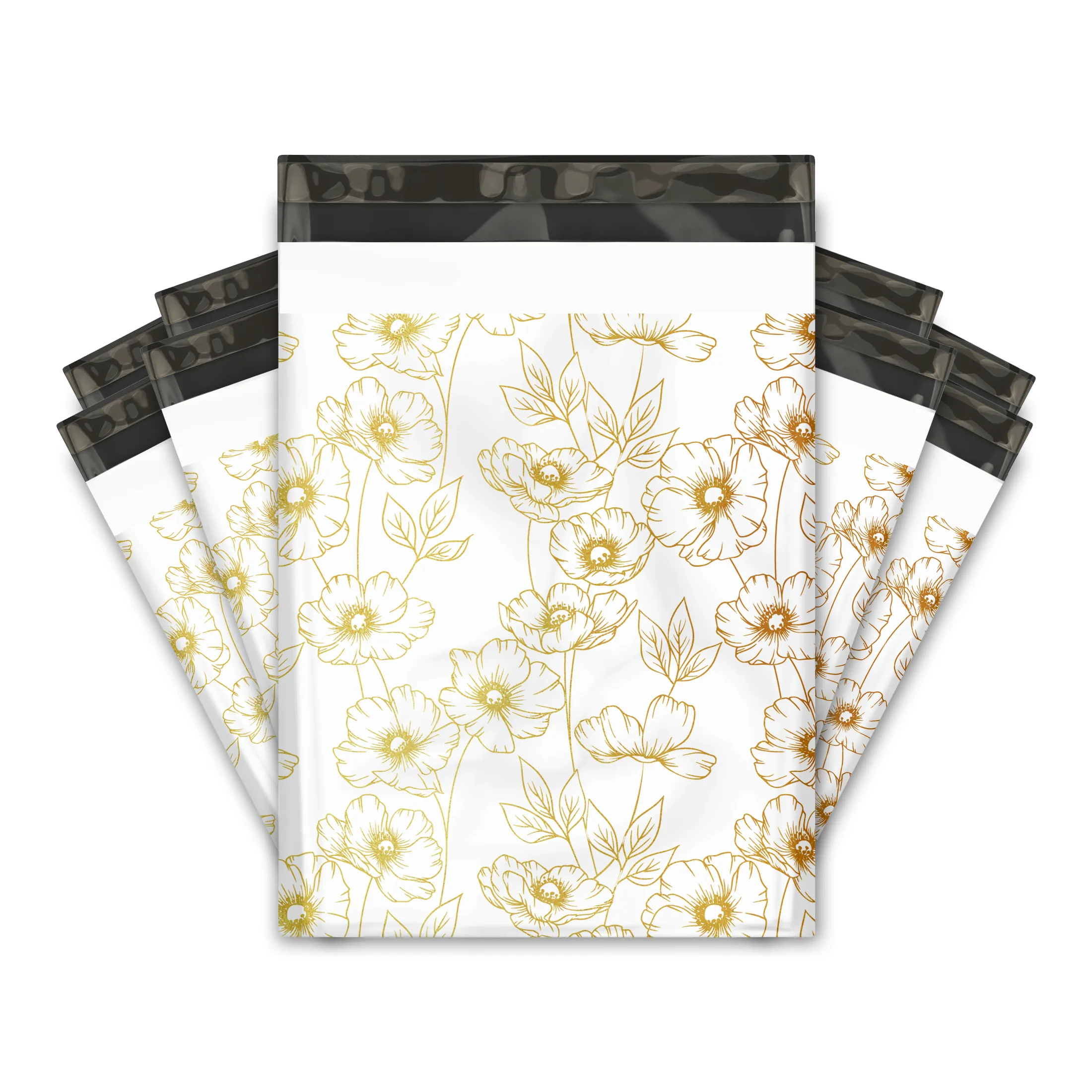 10x13 Gold Sketched Floral Designer Poly Mailers Shipping Envelopes Premium Printed Bags