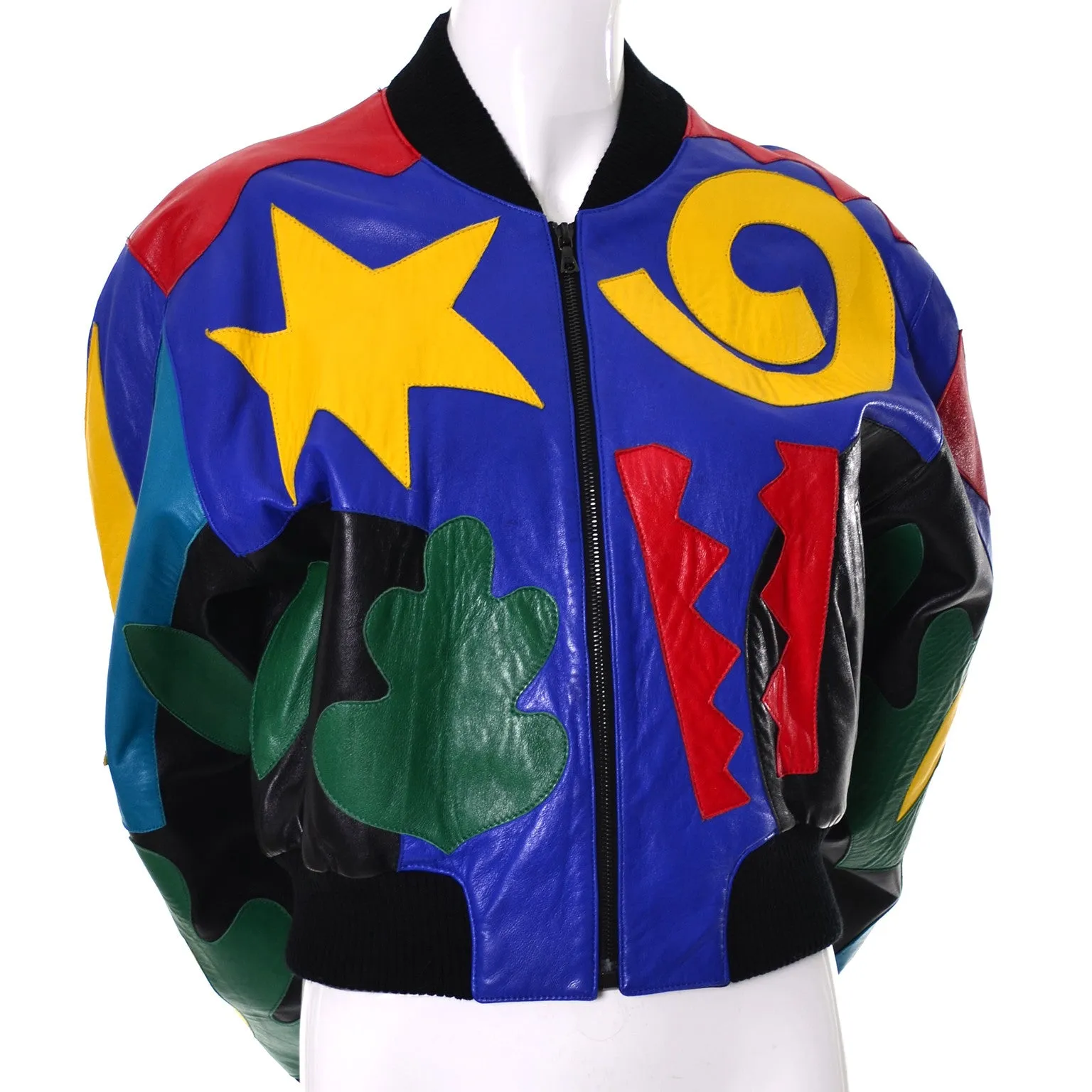 1980's Michael Hoban North Beach Leather Vintage Coloful Bomber Jacket