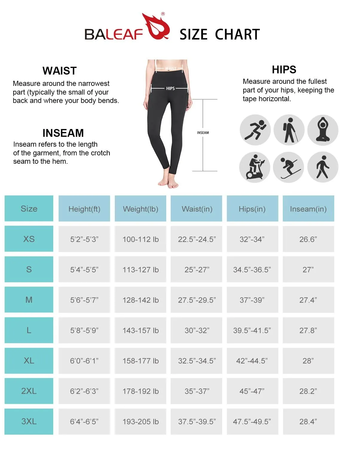 BALEAF Women's Waterproof Leggings Fleece Lined Thermal Warm Winter Yoga Water Resistant Pants with Pockets Black S