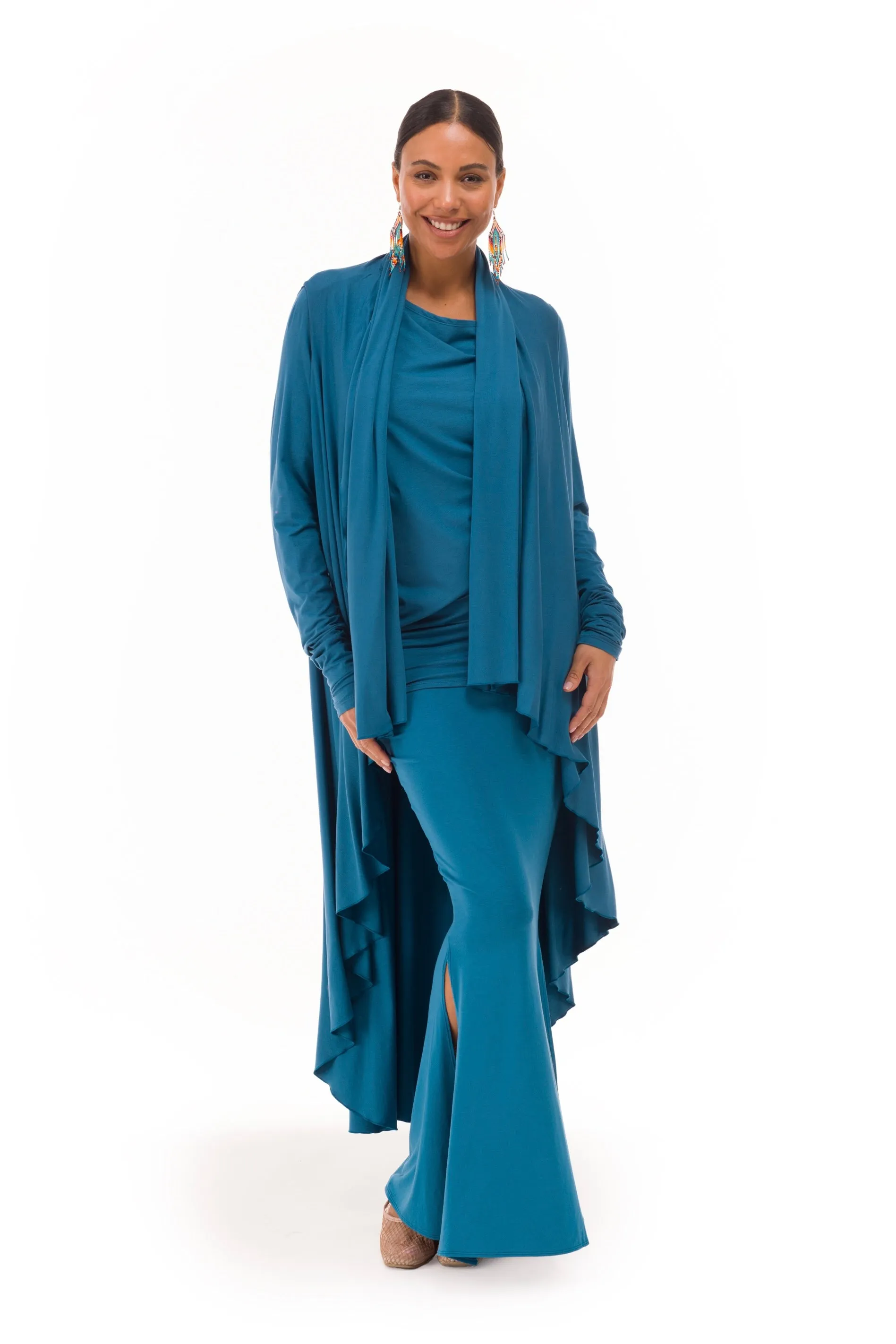 BAMBOO SIDE SLIT SKIRT TEAL