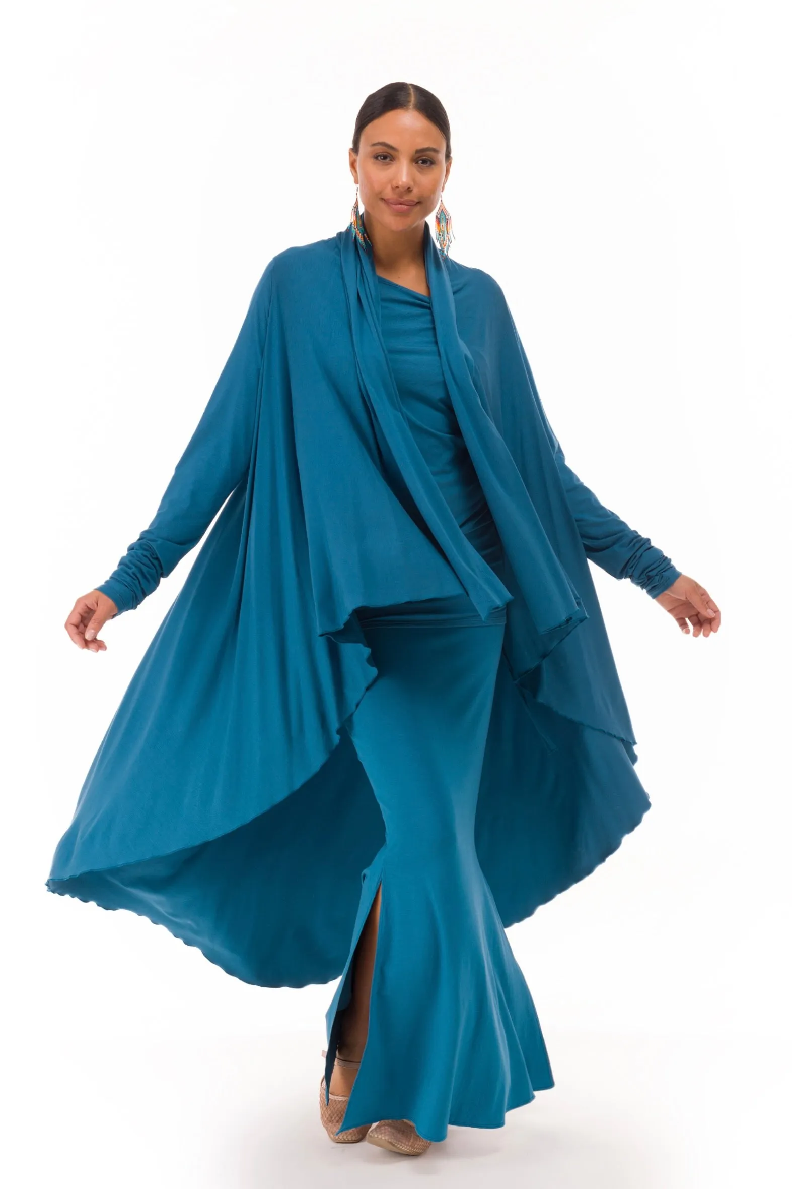 BAMBOO SIDE SLIT SKIRT TEAL