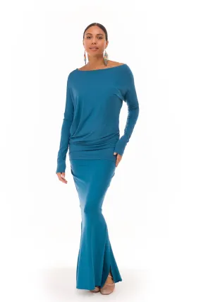 BAMBOO SIDE SLIT SKIRT TEAL