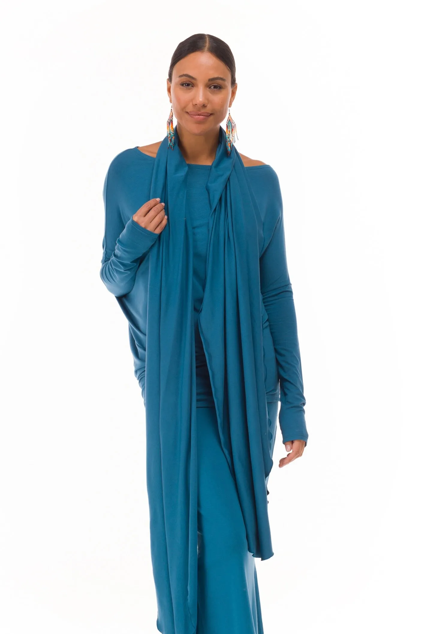 BAMBOO SIDE SLIT SKIRT TEAL