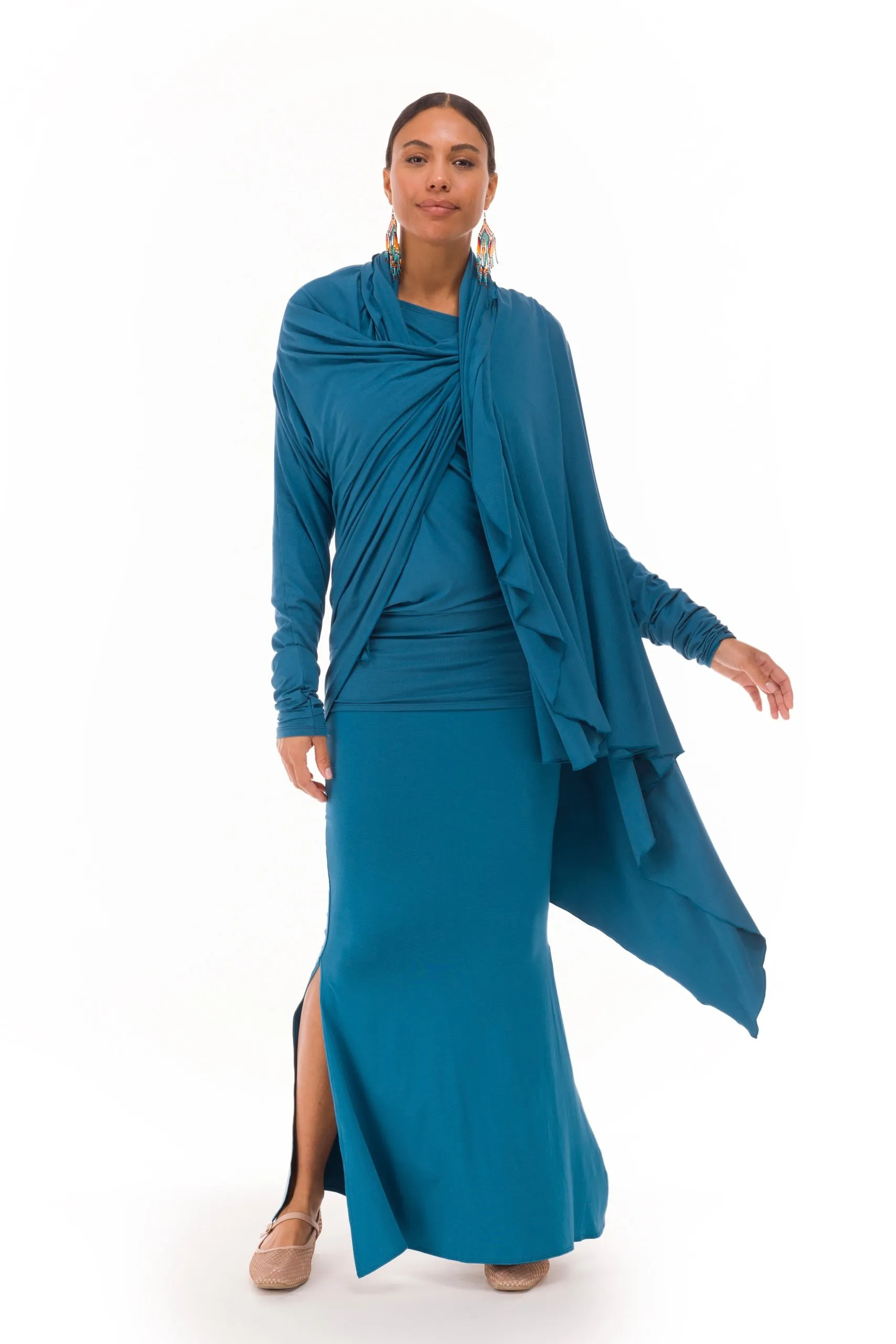 BAMBOO SIDE SLIT SKIRT TEAL