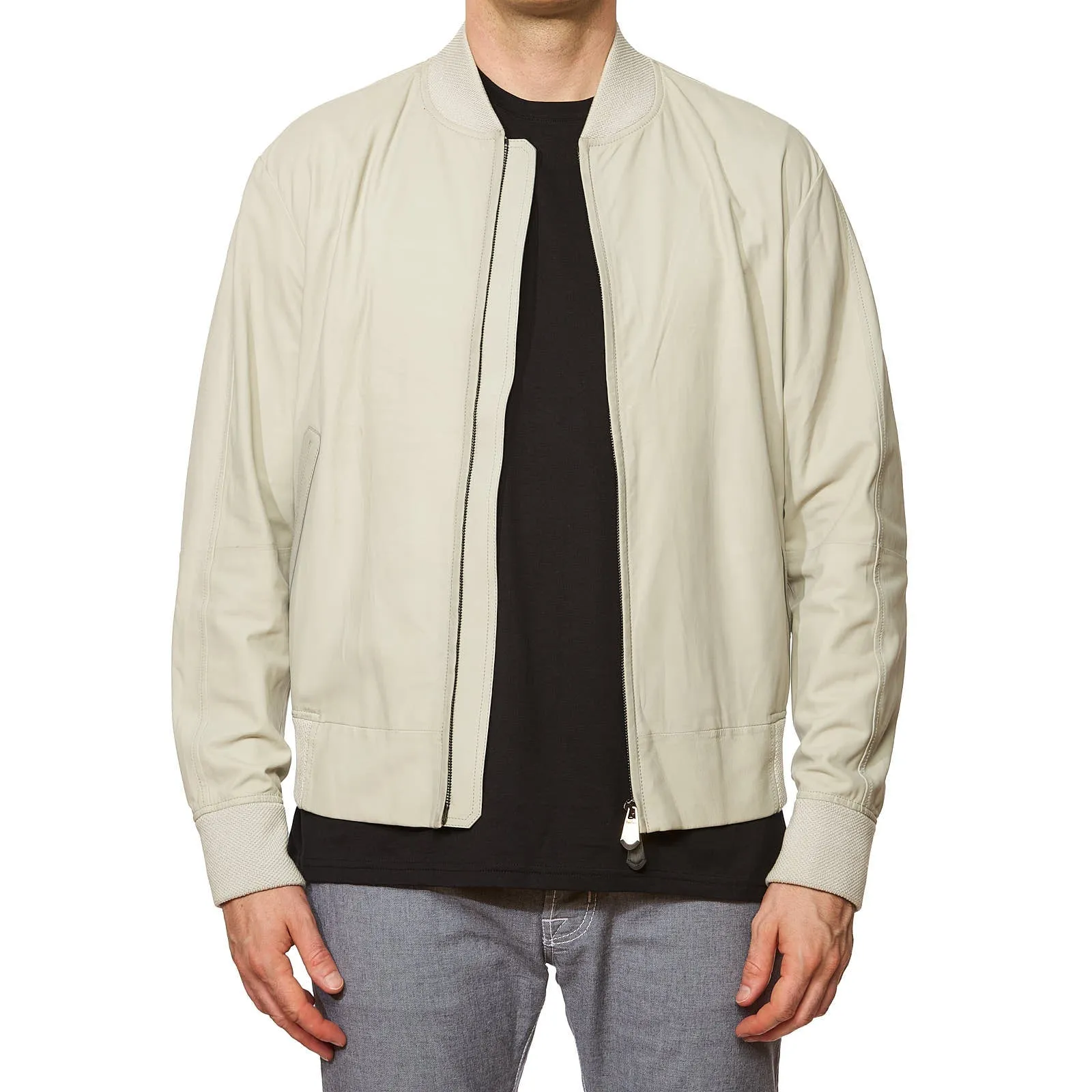 BERLUTI Paris Cream Calfskin Leather Unlined Bomber Blouson Jacket EU 50 US M