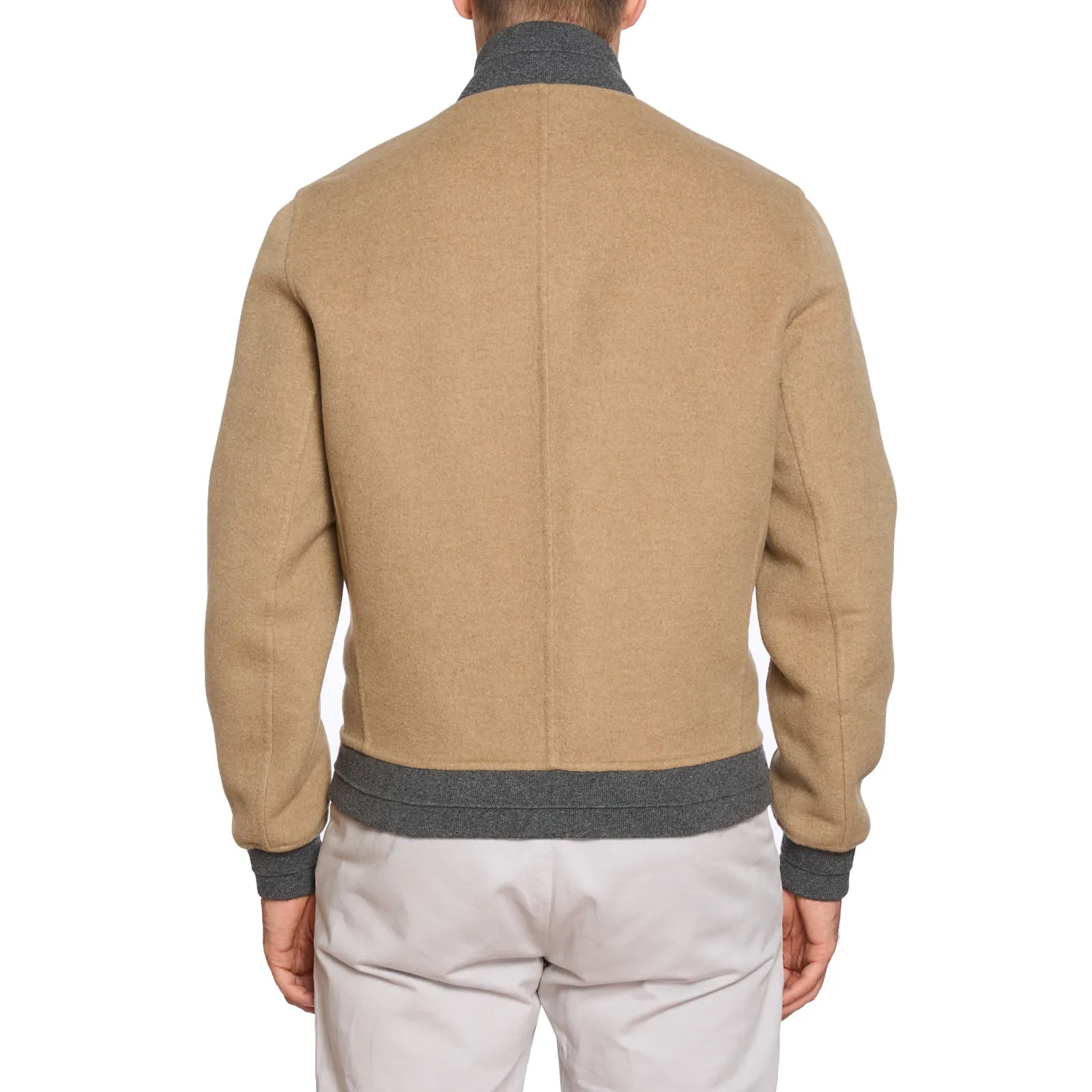BRUNELLO CUCINELLI Reversible Tan-Gray Cashmere Bomber Jacket EU 50 NEW US 40