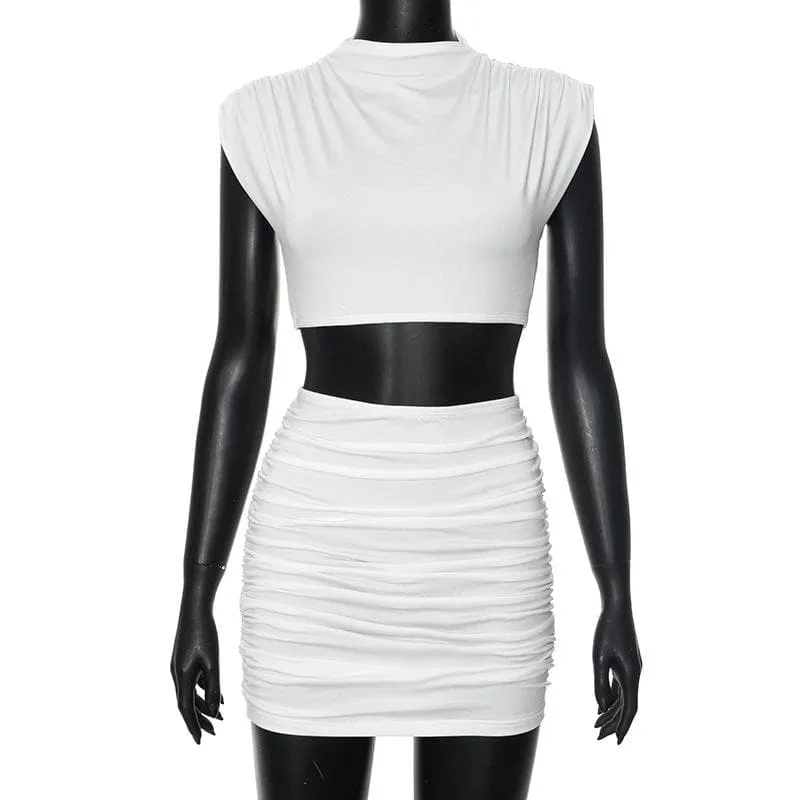 Cap sleeve ruched solid mini skirt set