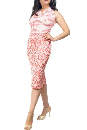 coral & cream tango skirt with back slit