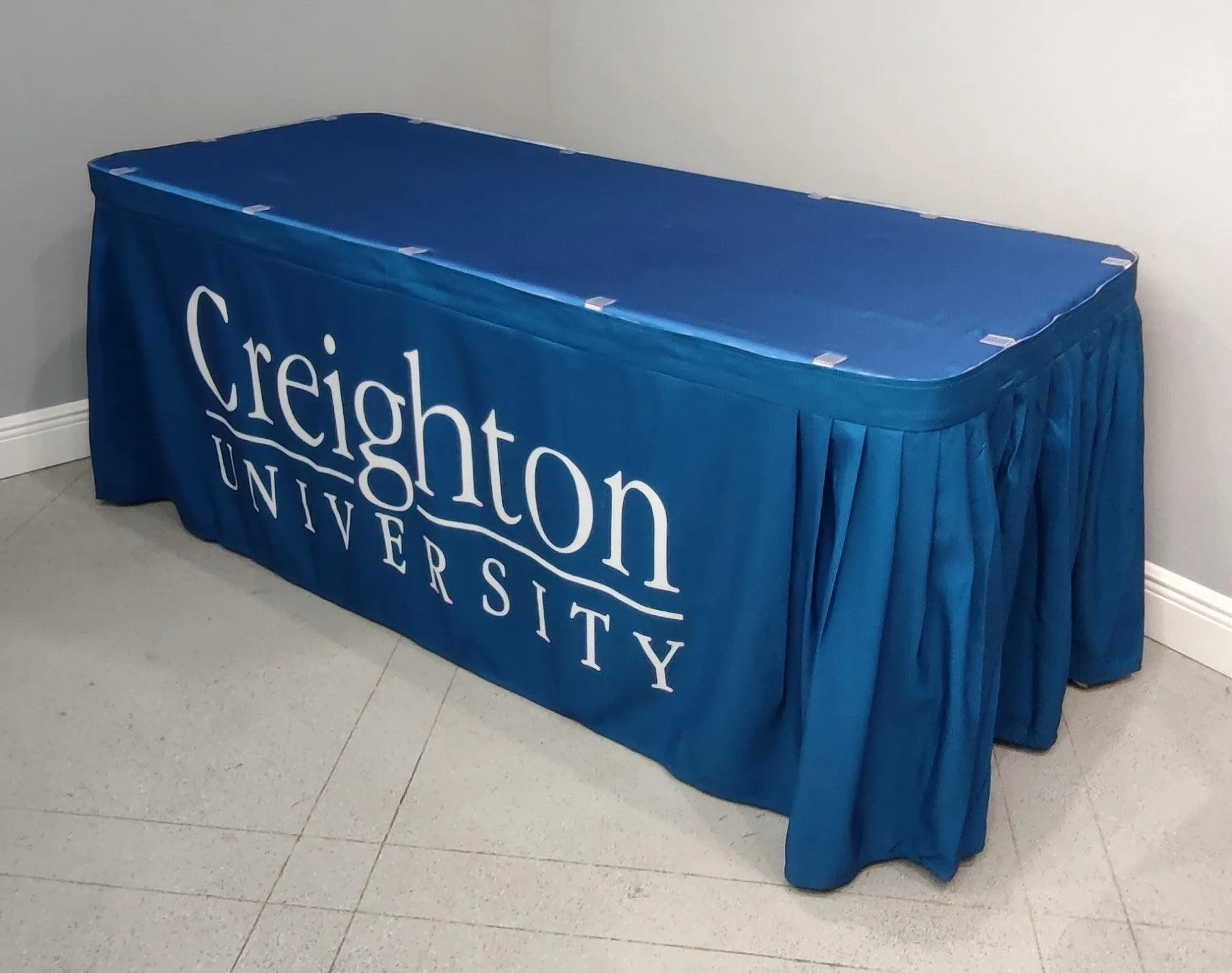 Custom Printed Table Skirt Box Pleat - Front Panel Print