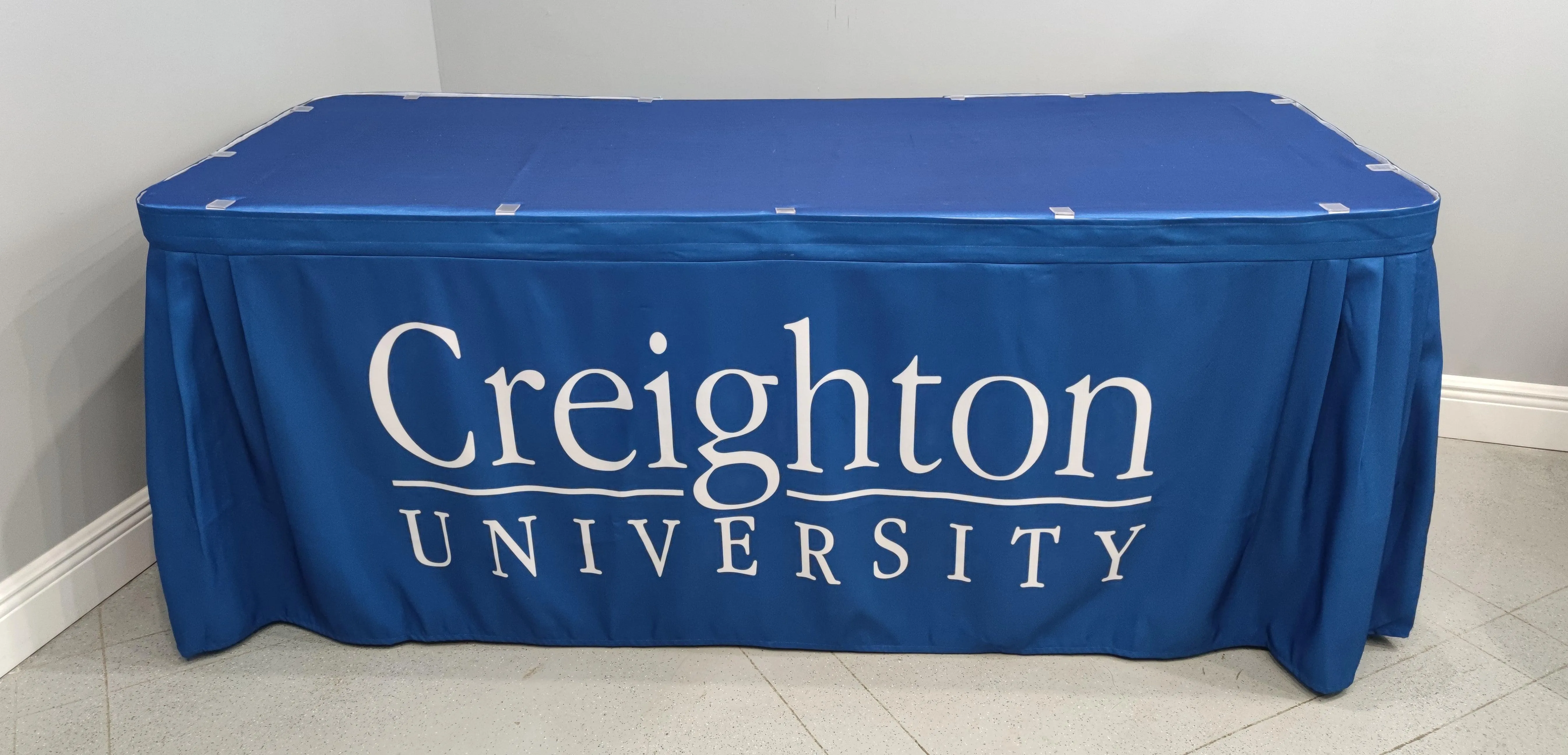Custom Printed Table Skirt Box Pleat - Front Panel Print