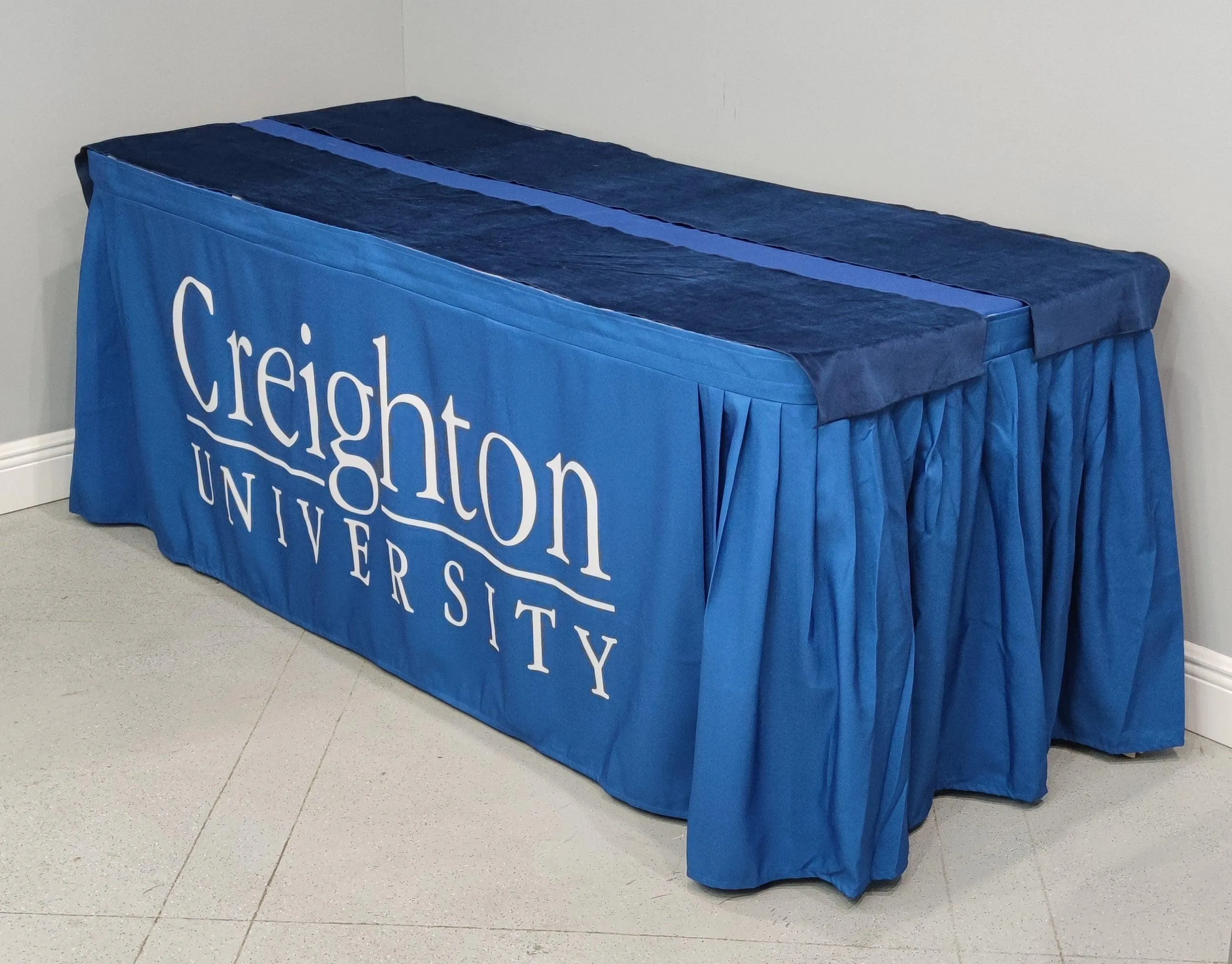 Custom Printed Table Skirt Box Pleat - Front Panel Print