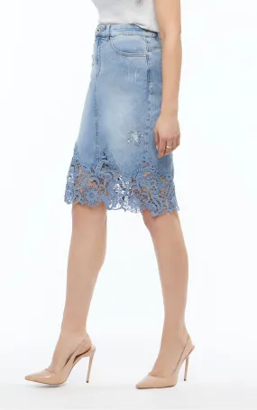 Denim Lace Pencil Skirt