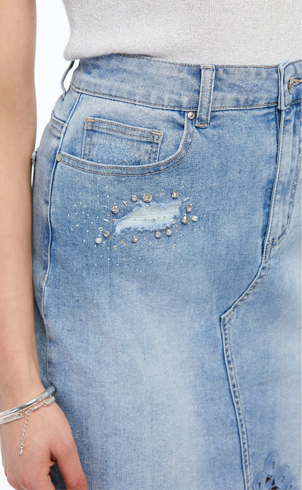 Denim Lace Pencil Skirt