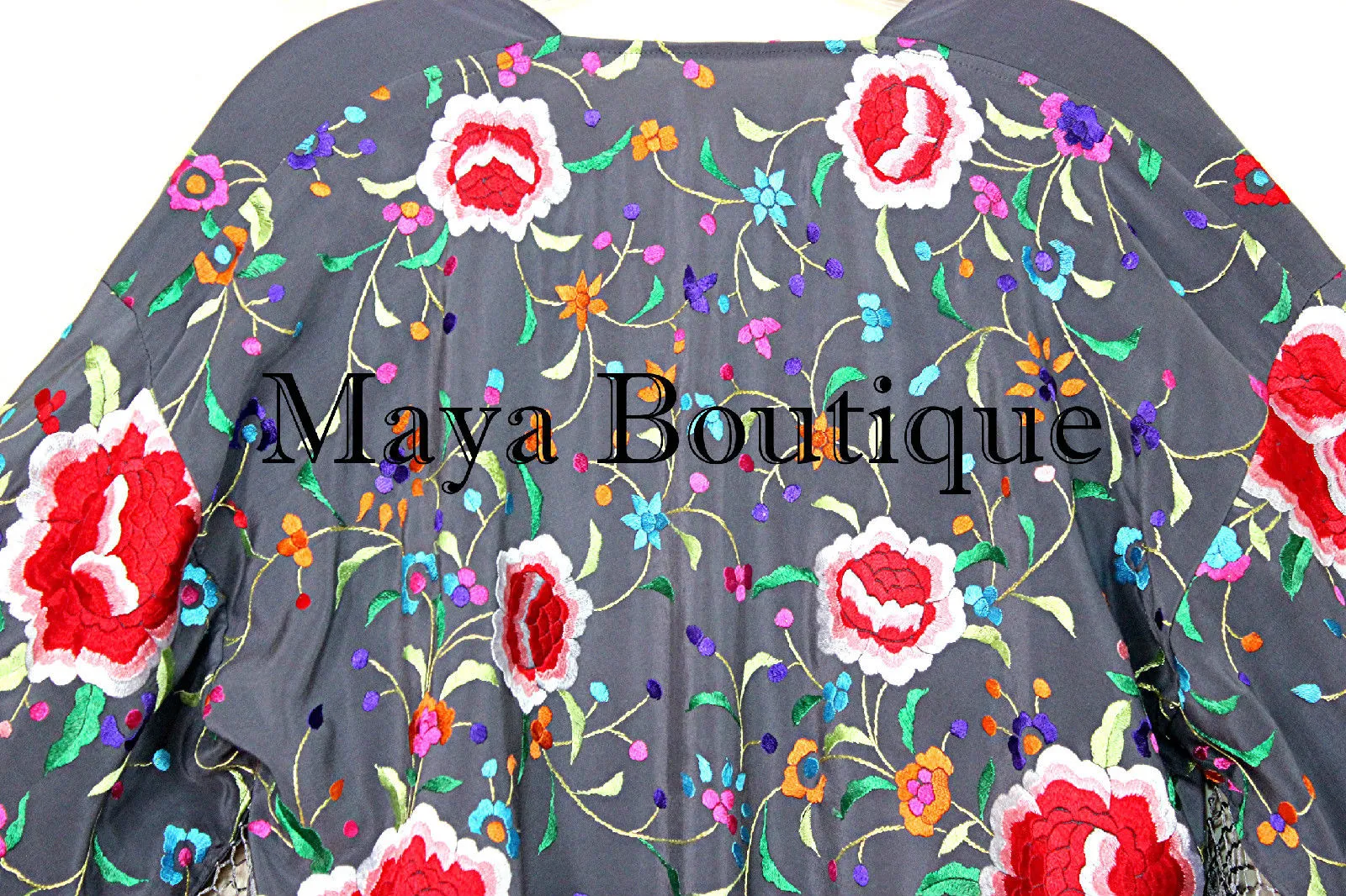 Embroidered Silk Fringe Jacket Flamenco Kimono Lilac Grey Short Maya Matazaro