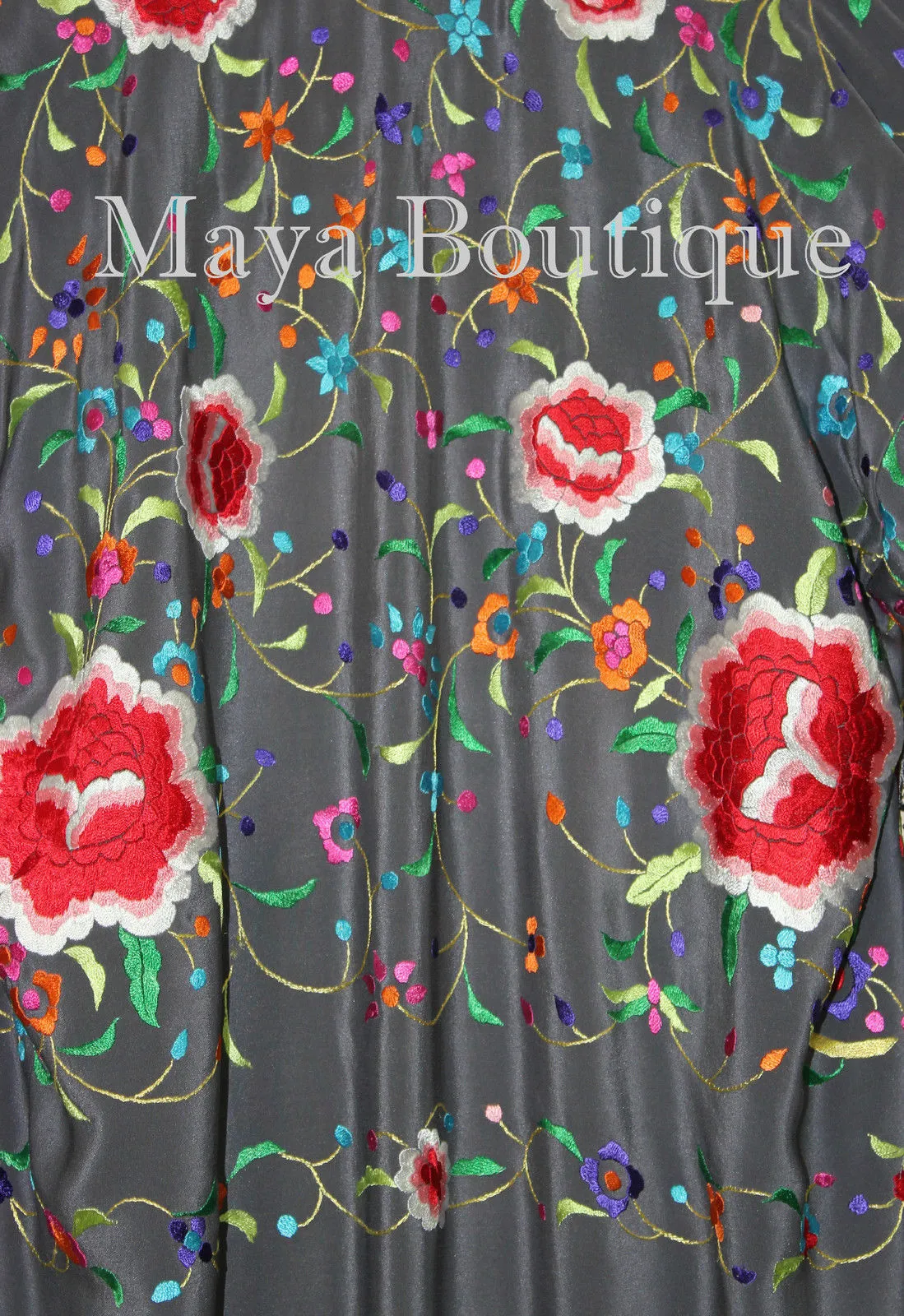 Embroidered Silk Fringe Jacket Flamenco Kimono Lilac Grey Short Maya Matazaro