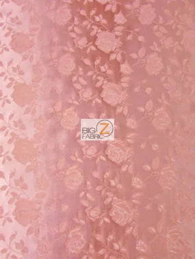 Floral Rose Jacquard Satin Fabric / Coral / Sold By The Yard