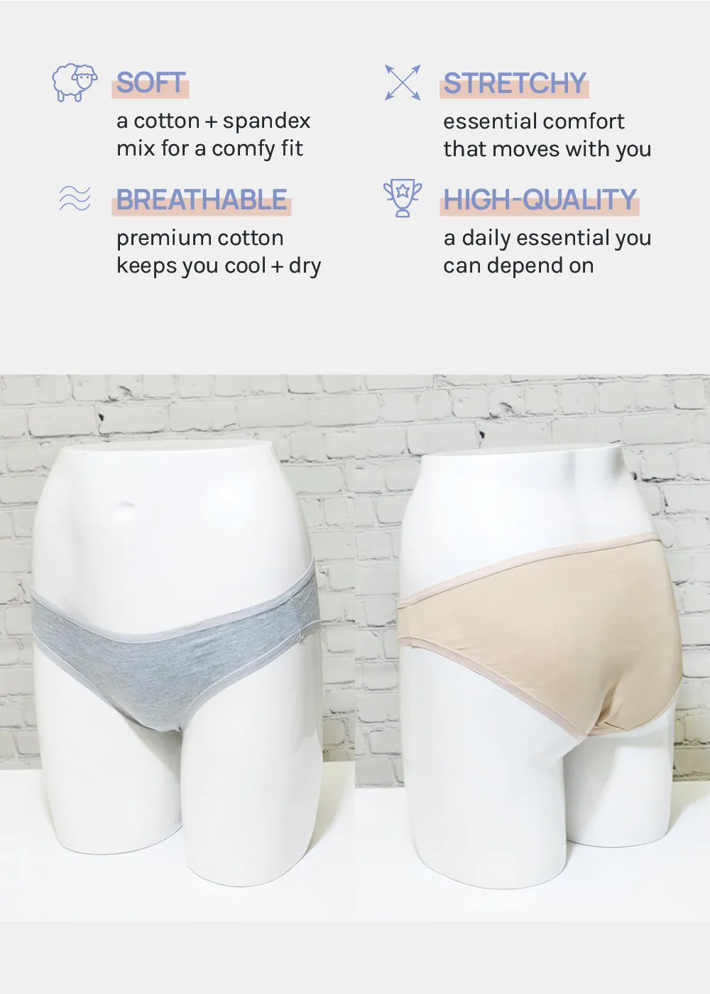 Her. Cotton Stretch Bikinis - Neutral 6-Pack