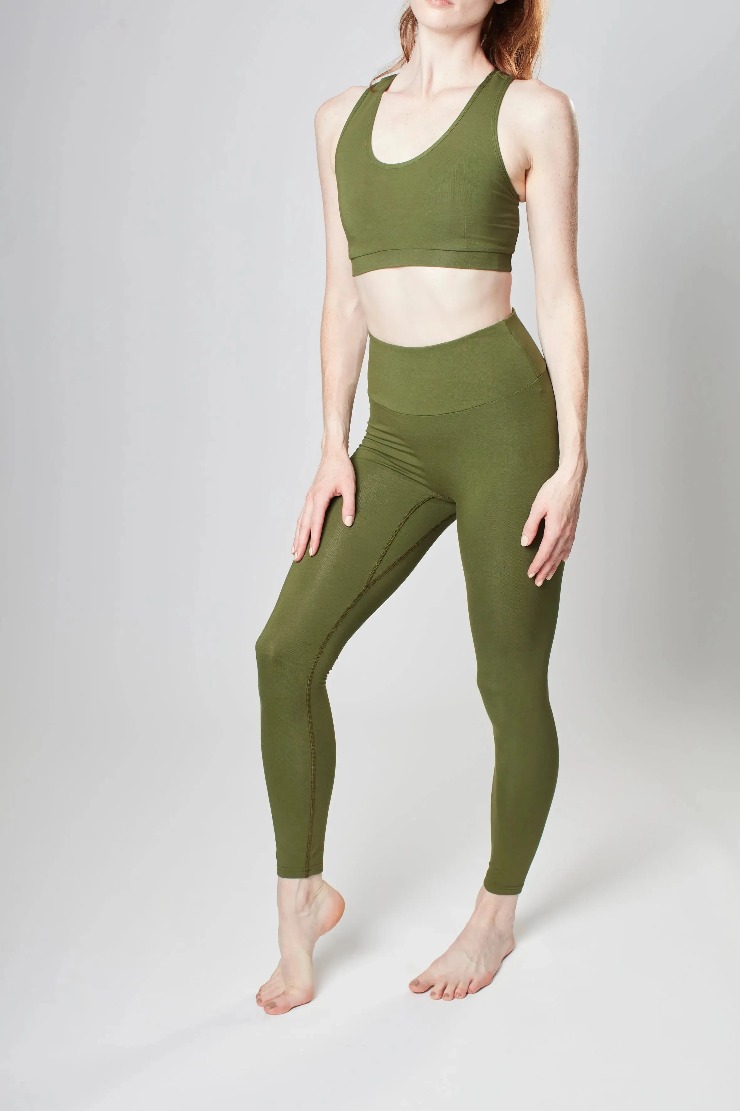High Waisted Leggings - Earth Khaki