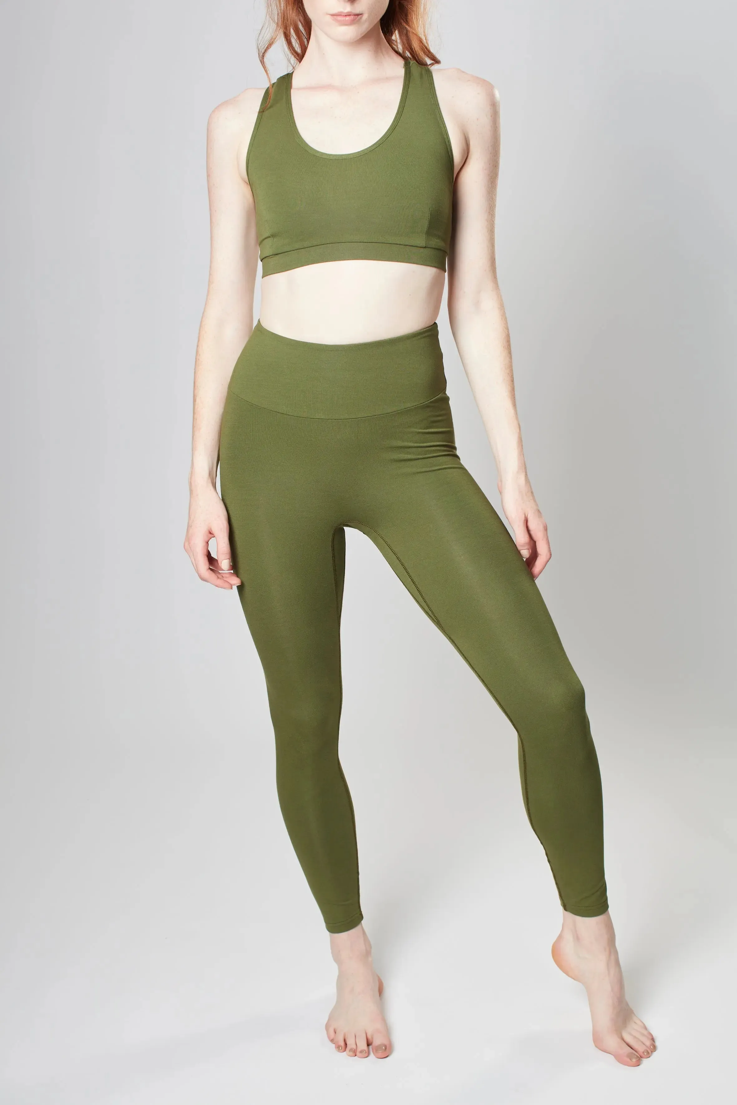 High Waisted Leggings - Earth Khaki
