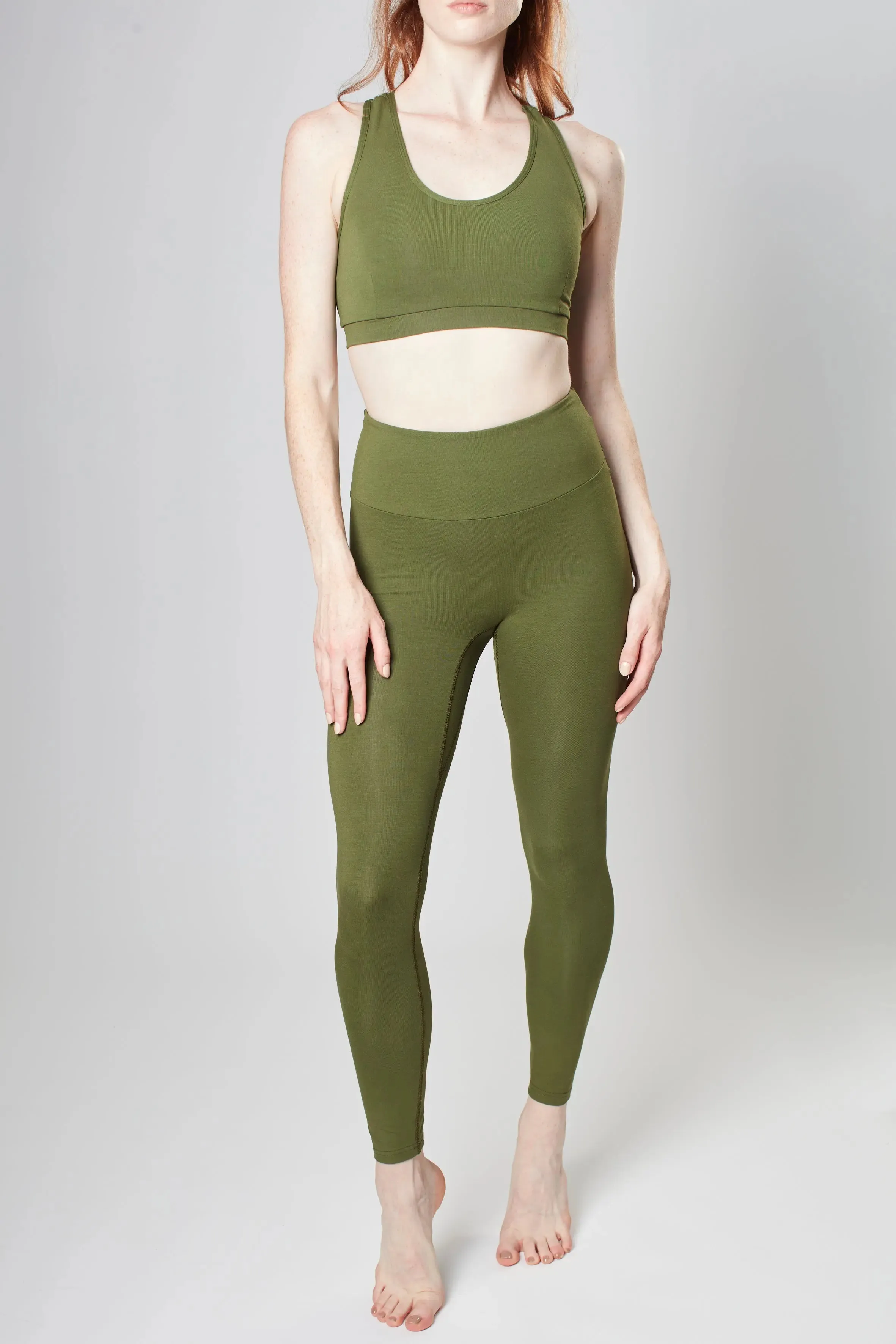 High Waisted Leggings - Earth Khaki