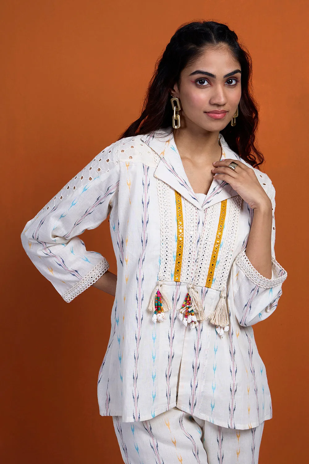 HOOR -Indo off-white Boho  Blazer Set