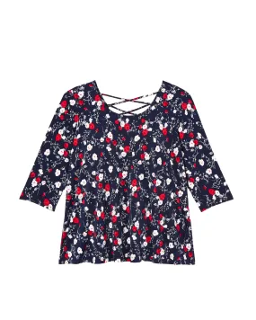 Jes Knit Lattice Back Top | Navy / Red