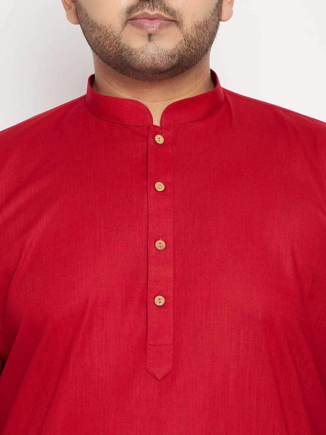 Men's Plus Maroon, Orange And White Cotton Blend Jacket Kurta Pyjama Set - Vastramay