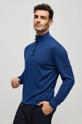 Navy Blue Silk Cashmere Utku Half Turtleneck Long Sleeve Men's Knitwear