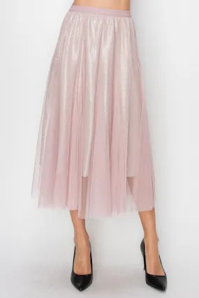 Pink Glitter Tulle Midi Skirt