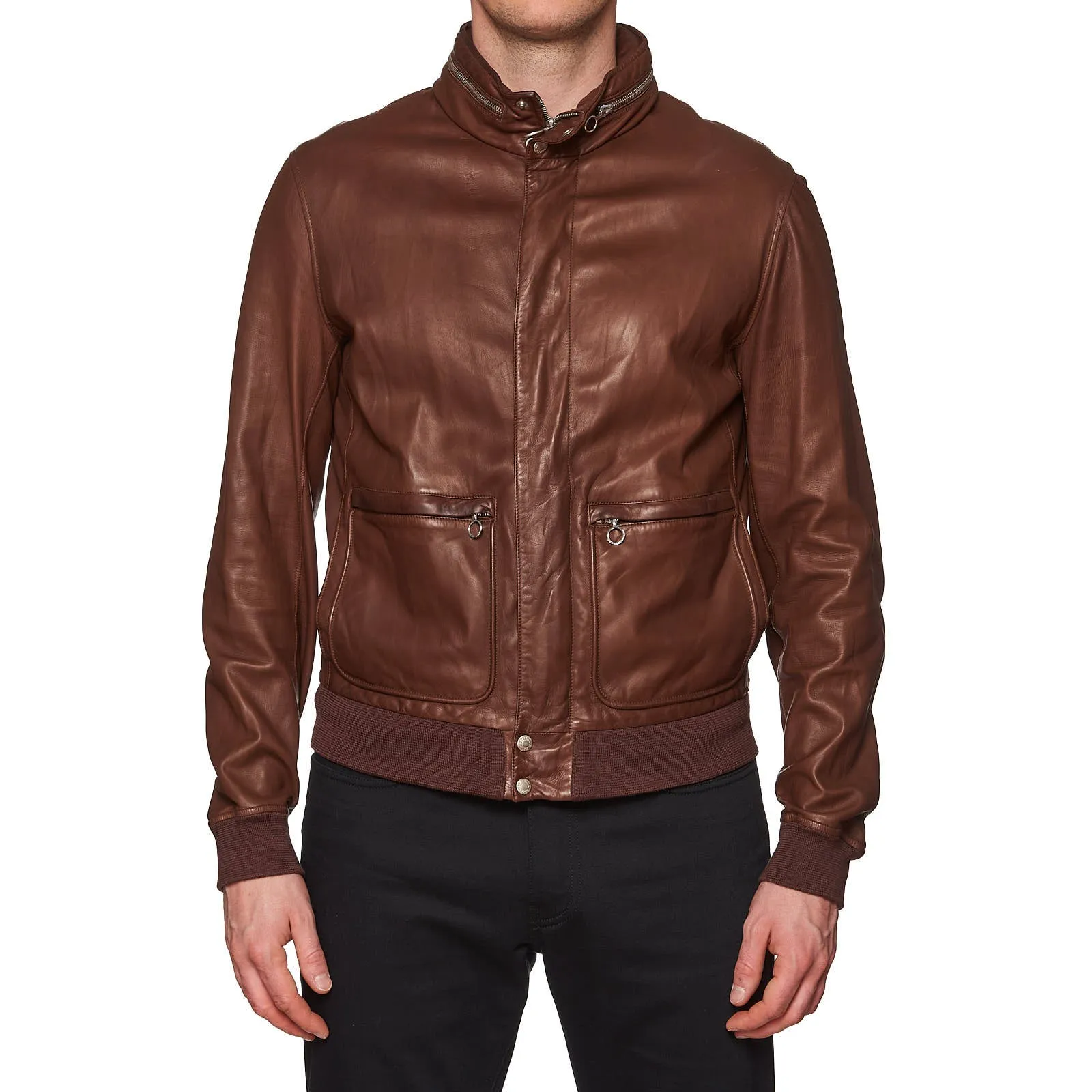SERAPHIN Brown Lamb Leather Unlined Hooded Bomber Jacket FR 50 US M