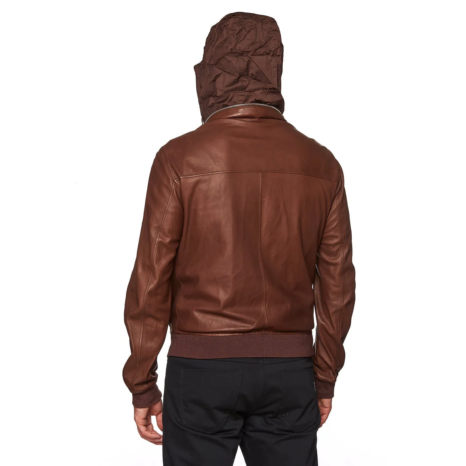 SERAPHIN Brown Lamb Leather Unlined Hooded Bomber Jacket FR 50 US M