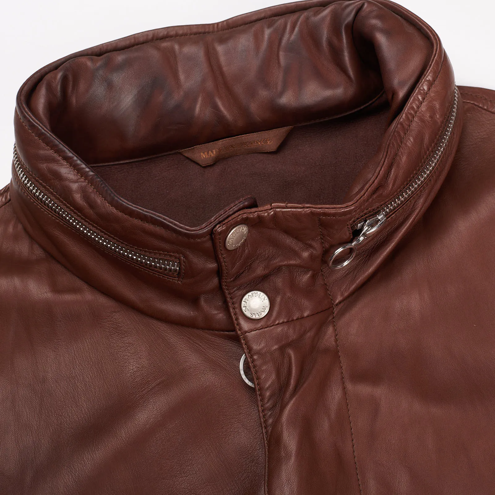 SERAPHIN Brown Lamb Leather Unlined Hooded Bomber Jacket FR 50 US M