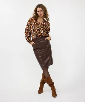 Skirt pencil vegan leather Chocolate
