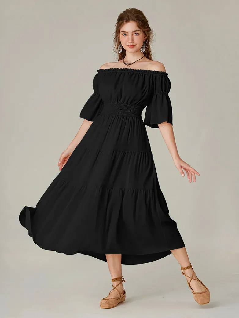 Women Renaissance Off Shoulder Dress 1/2 Sleeve Pocket Dress