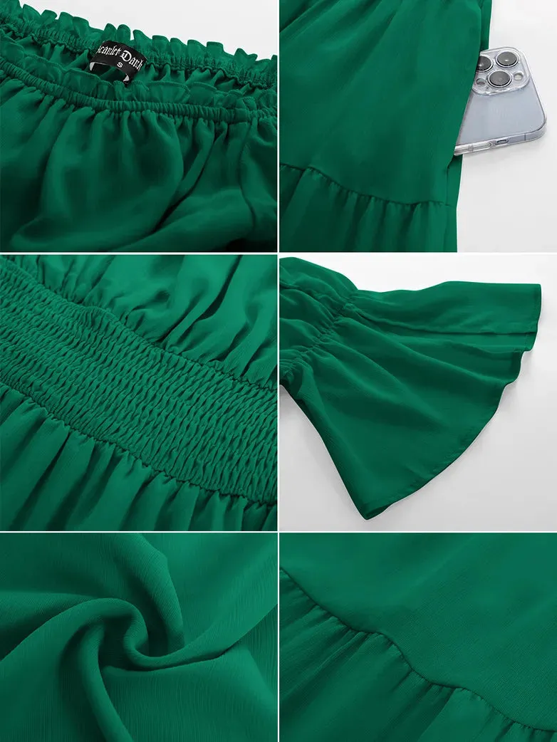 Women Renaissance Off Shoulder Dress 1/2 Sleeve Pocket Dress