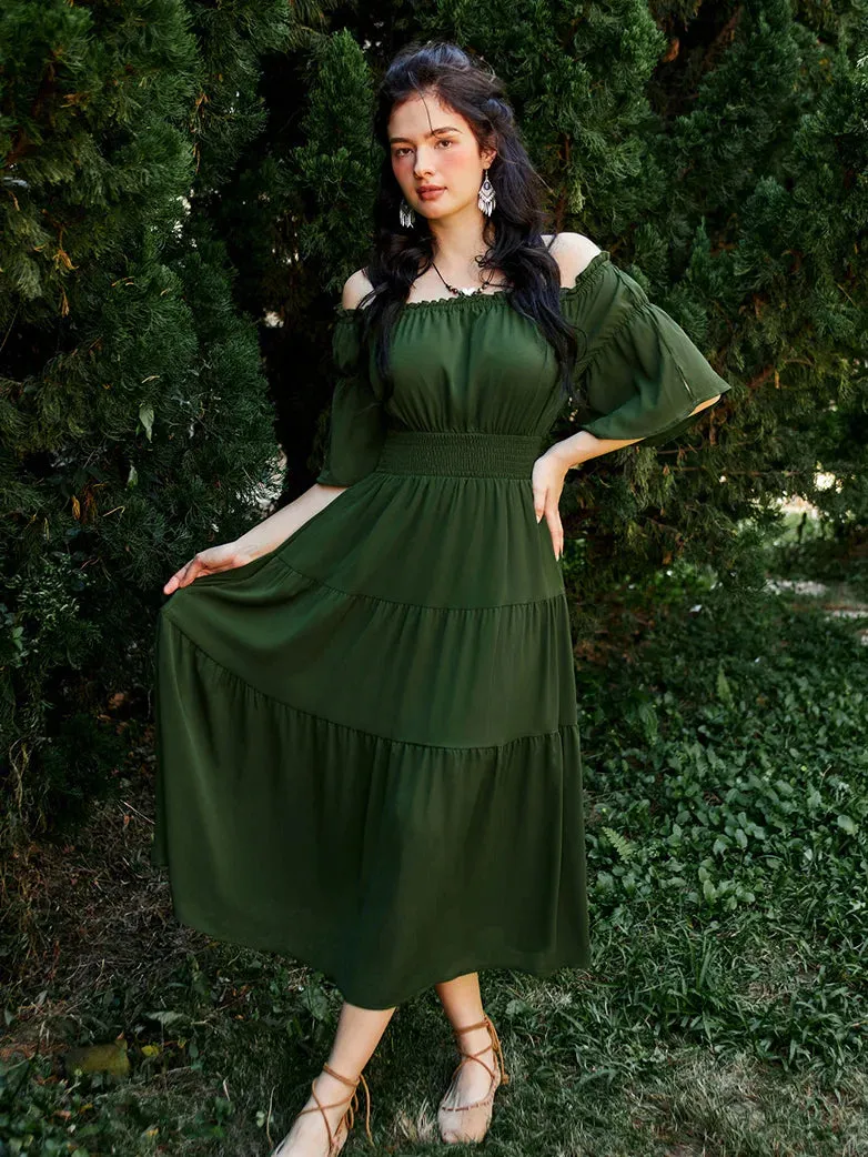 Women Renaissance Off Shoulder Dress 1/2 Sleeve Pocket Dress