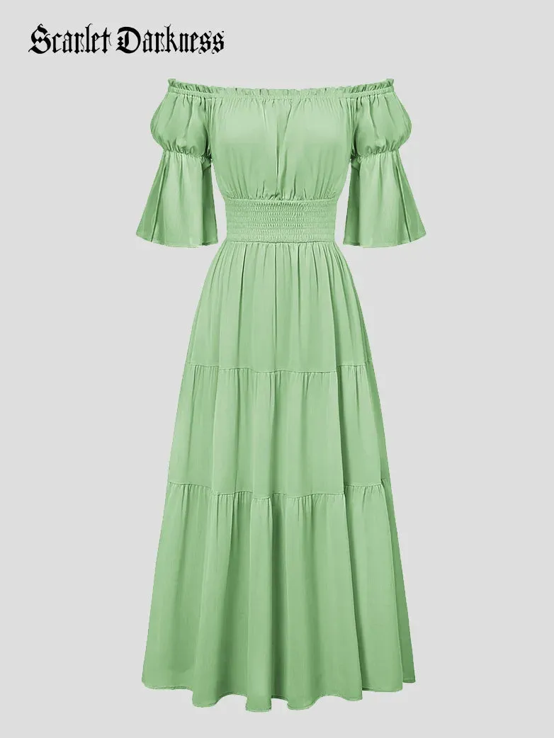 Women Renaissance Off Shoulder Dress 1/2 Sleeve Pocket Dress