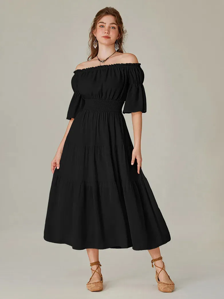 Women Renaissance Off Shoulder Dress 1/2 Sleeve Pocket Dress