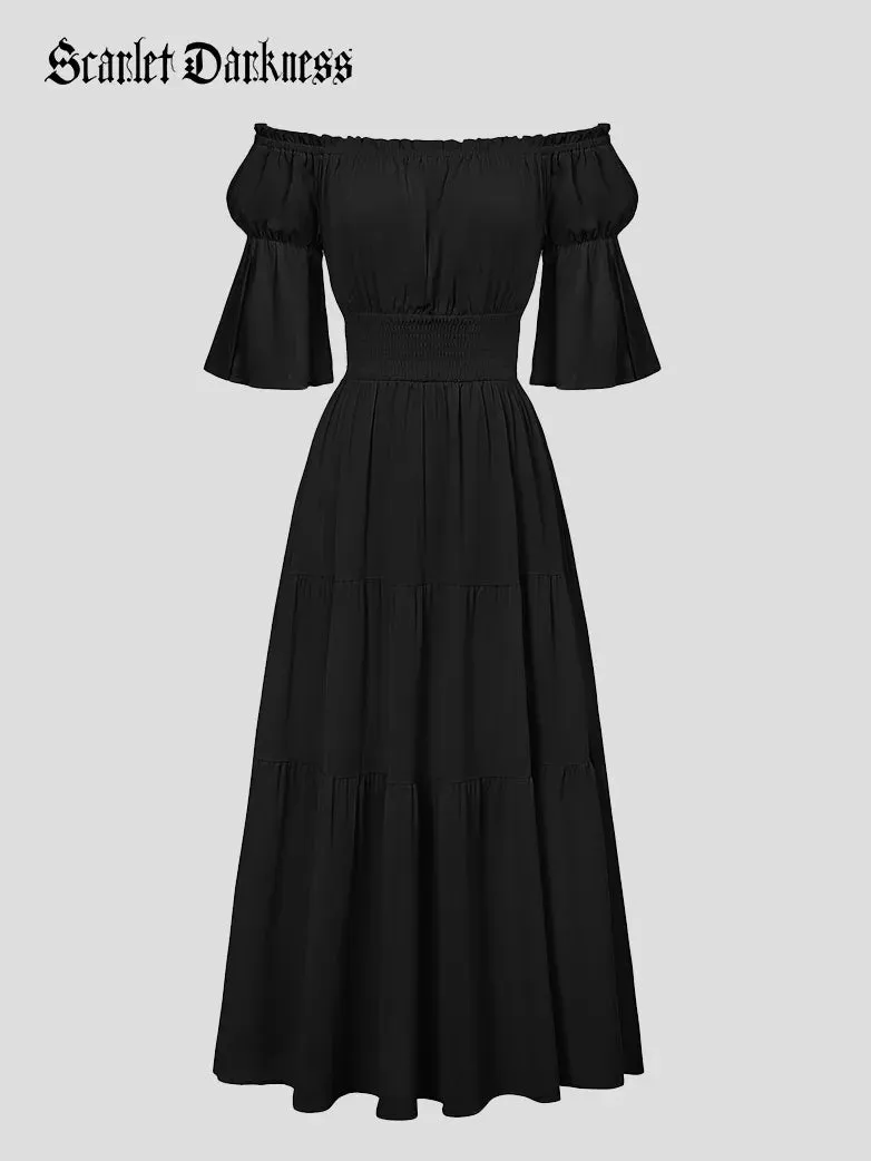 Women Renaissance Off Shoulder Dress 1/2 Sleeve Pocket Dress