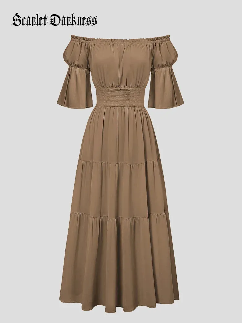 Women Renaissance Off Shoulder Dress 1/2 Sleeve Pocket Dress