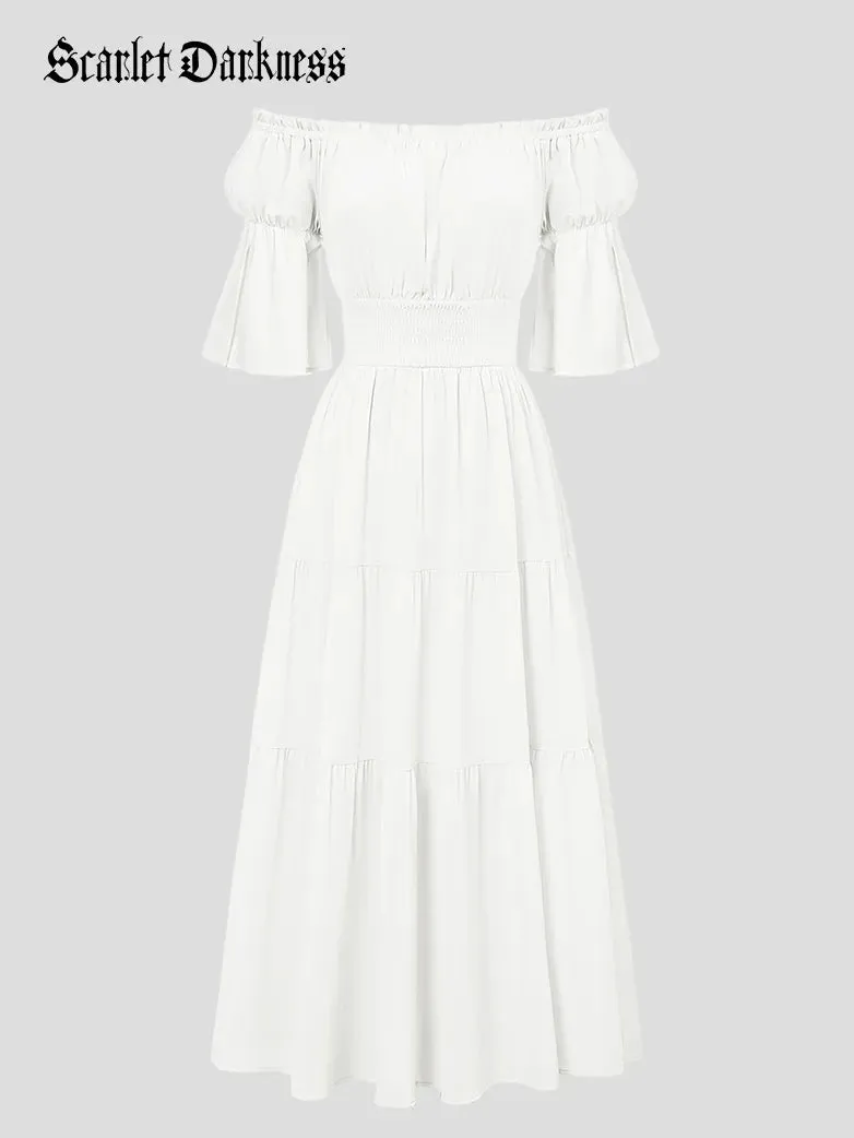 Women Renaissance Off Shoulder Dress 1/2 Sleeve Pocket Dress