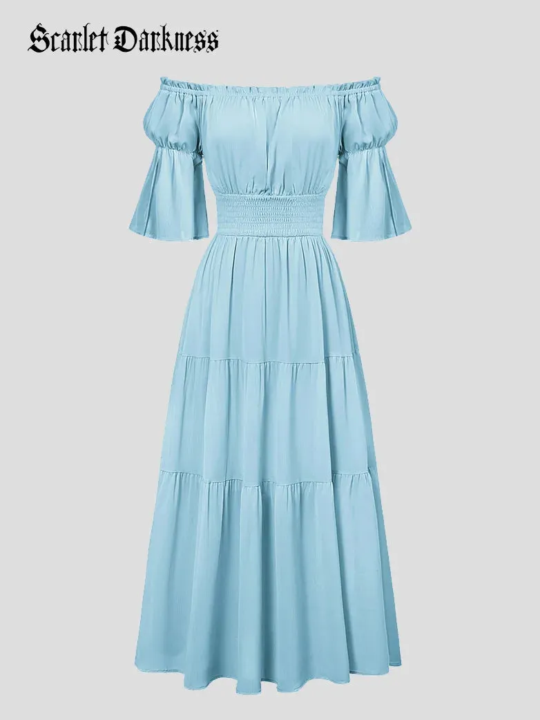 Women Renaissance Off Shoulder Dress 1/2 Sleeve Pocket Dress