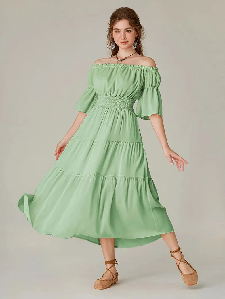 Women Renaissance Off Shoulder Dress 1/2 Sleeve Pocket Dress