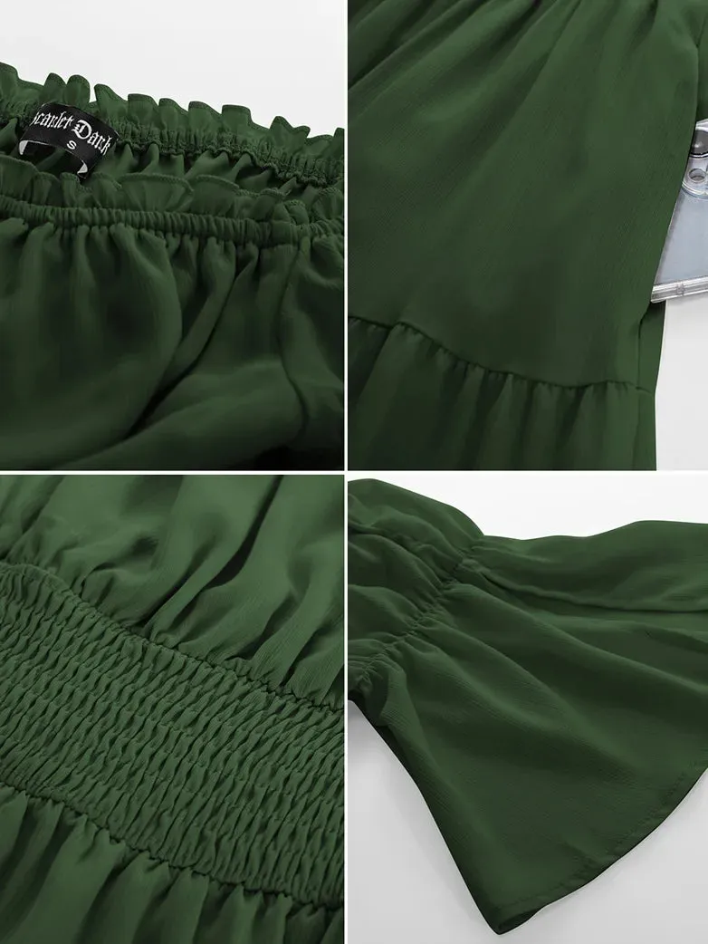 Women Renaissance Off Shoulder Dress 1/2 Sleeve Pocket Dress