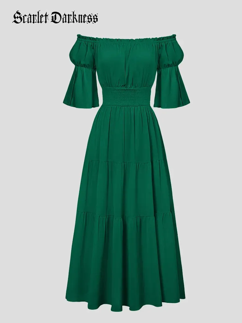 Women Renaissance Off Shoulder Dress 1/2 Sleeve Pocket Dress