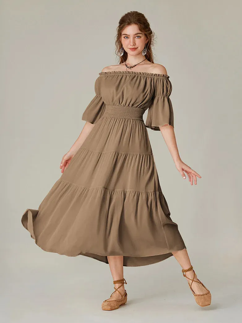 Women Renaissance Off Shoulder Dress 1/2 Sleeve Pocket Dress