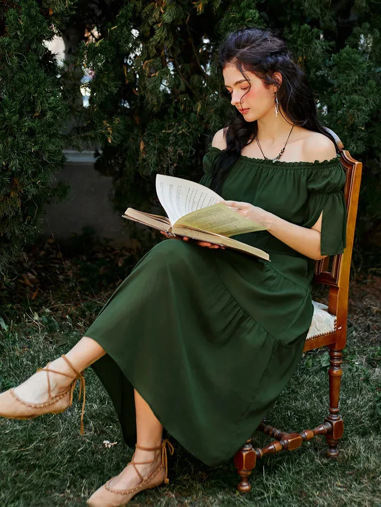 Women Renaissance Off Shoulder Dress 1/2 Sleeve Pocket Dress