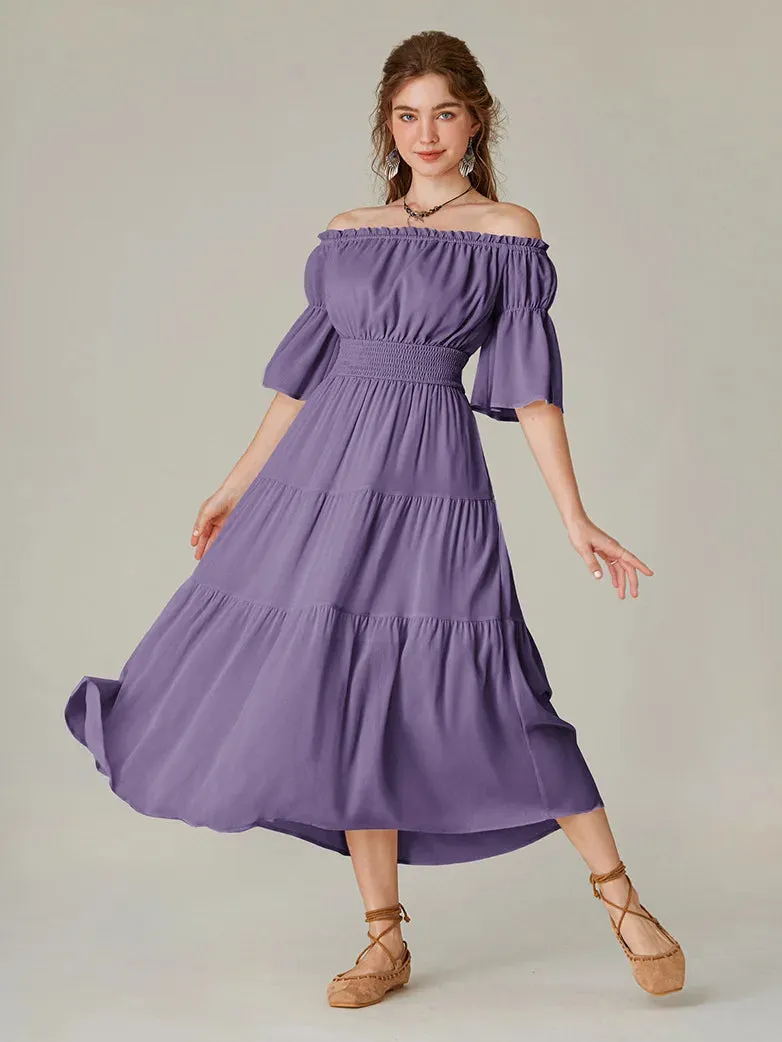 Women Renaissance Off Shoulder Dress 1/2 Sleeve Pocket Dress