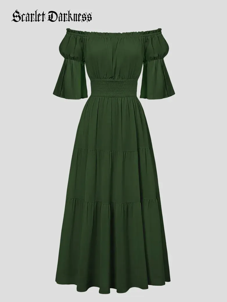 Women Renaissance Off Shoulder Dress 1/2 Sleeve Pocket Dress