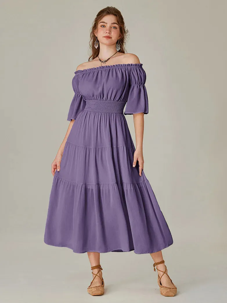 Women Renaissance Off Shoulder Dress 1/2 Sleeve Pocket Dress